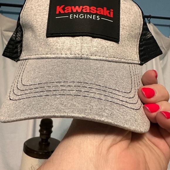 Brand New. Never Worn Kawasaki Engines Trucker Style Hat. Grey And Black. Rubber - Picture 6 of 7